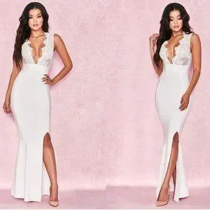 RARE HOUSE OF CB Balere White Bandage and Lace Maxi Dress NWOT